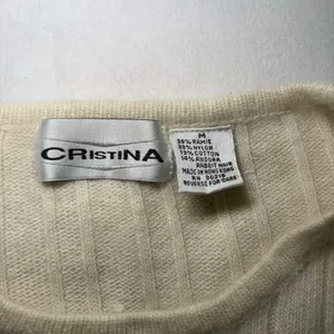 Cristina Cream Ribbed Angora Blend Knit Sweater Womens M Vintage 90s Minimalist thumbnail 2
