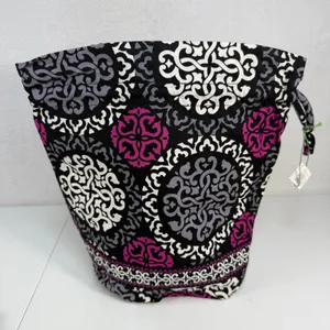 Vera Bradley OS Ditty Bag Plum Crazy Drawstring‎ Travel Pouch Purple Black White thumbnail 3