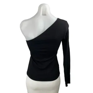 Reformation Stewart Womens Black Ribbed Knit One Shoulder Sculpt Crop Top Size S thumbnail 4