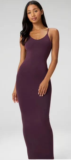 Fabletics Strappy Seamless Maxi Dress Small Oxblood Burgundy Bodycon Minimal thumbnail 1