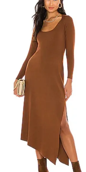 A.L.C. Long Sleeve Scoop Neck Maxi Dress in Chestnut Brown Asymmetrical Size XS thumbnail 1