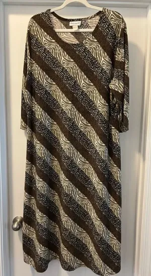 Serengeti Vintage Kaftan Style Brown and Cream Striped Women's Dress Maxi thumbnail 1
