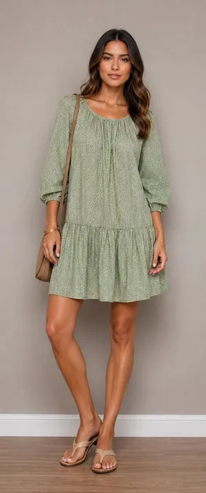 H&M Green Floral 3/4 length Raglan Balloon Sleeve M Cottagecore Prairie Feminine thumbnail 1