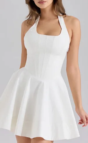NEW HOUSE OF CB Sasha Halter white cotton Minidress Sz L thumbnail 1