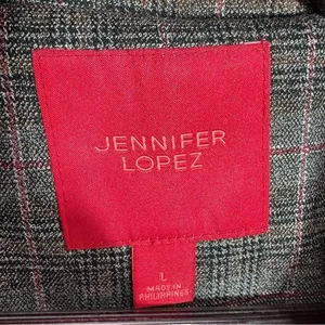 Jennifer Lopez Trench Coat Women Large Grey Plaid Double Breasted Lightweight‎ thumbnail 13