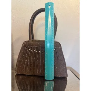 Retro y2k Brown Shimmer Pleated Faux Pearl Top Handle Evening Bag boho whimsi da thumbnail 8