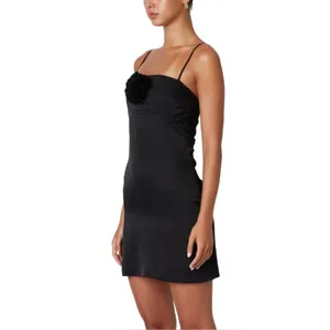 NWT NIA Rosa Mini Dress Satin Black Size Medium thumbnail 2