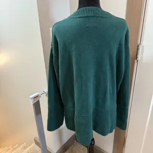 Gap Oversized Cotton Crewneck Sweater Hunter Green Knit Ribbed Detail XL thumbnail 6