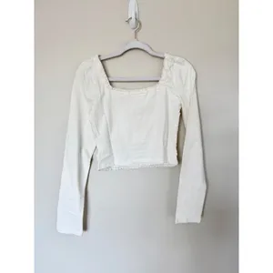 Free People Ivory Lace Trim Square Neck Long Sleeve Crop Top Size Small NEW‎ thumbnail 5