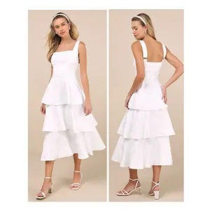 Lulus Elinore White Jacquard Tiered Midi Dress Size XL Feminine Bride Sleeveless thumbnail 2