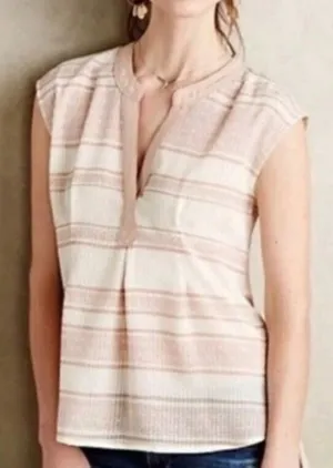 Postmark by Anthropologie Split Neck Pink Stripe Hi-Low Tank - Size - Medium thumbnail 1
