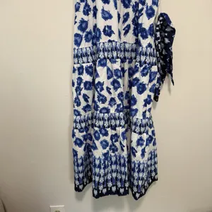 Abercombie NWT Blue Patterened Tiered Midi Tie Waist Shirt Dress Small Petite thumbnail 3