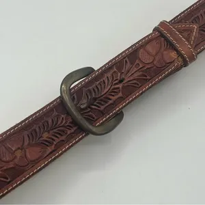 Linda Etched Western Belt Personalized Rawhide Leather Belt Brown thumbnail 3