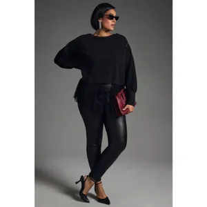 Anthropologie Black Tulle Sweatshirt Sheer Swiss Dot Ruffle Lace Oversized MED thumbnail 4