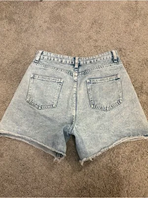 Light Acid Wash Blue Denim High Waist Cotton Blend Shorts thumbnail 3
