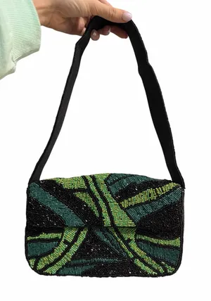 VIRAL TJ MAXX Beaded Green leaf Pattern Shoulder Bag thumbnail 1