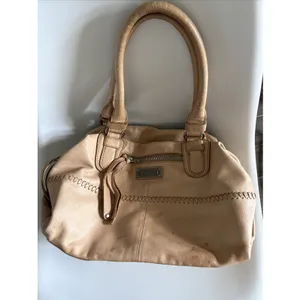 Lockheart Beige Leather Beaded Shoulder Bag Lockheart Handbag Stained thumbnail 3
