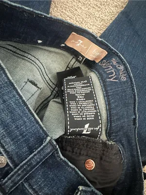 7 For All Mankind Dark Blue Skinny Jeans with Side Stripe thumbnail 3
