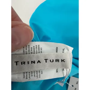 Trina Turk Swimsuit Women 14 Blue Meilani Border Halter Plunge NWT Colorful thumbnail 4