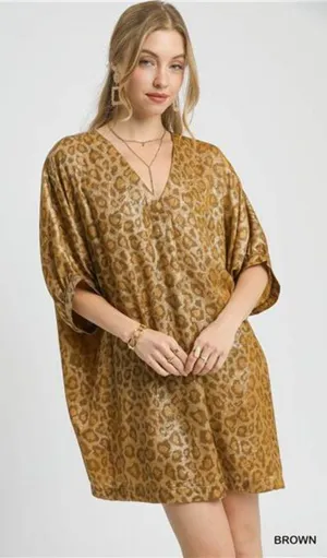 Umgee Metallic Leopard Print‎ V-Neck Kimono Dress thumbnail 1