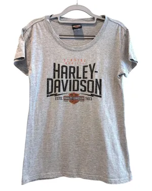 Harley-Davidson Graphic‎ T-Shirt Gray Excellent Studded Las Vegas Women Medium thumbnail 1