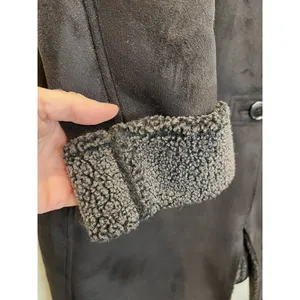 Lands' End Faux Suede Shearling Coat Jacket Longline Women's Size M 10-12‎ Black thumbnail 4
