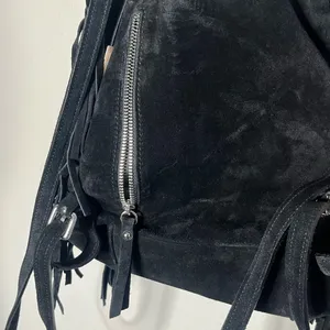 D2 DSQUARED Black Suede Fringe Backpack Western Boho Relaxed Low Hanging thumbnail 7