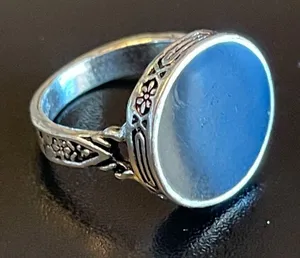 Round black obsidian S925 silver woman ring size 6.5 thumbnail 2