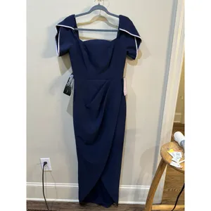 js collections dress Delilah Scallop Neck Gown Blue Maxi Size 2 Wedding‎ thumbnail 2