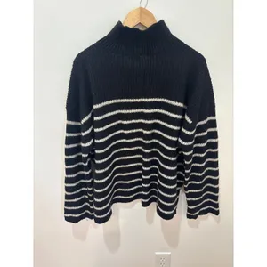 AllSaints Black White Striped Wool‎ Cashmere Mock Neck Sweater Large Ribbed Knit thumbnail 4