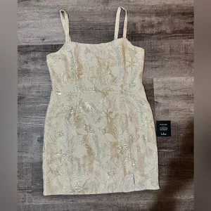 LULUS Shine for Us Cream Metallic Tropical Jacquard Mini Dress thumbnail 3
