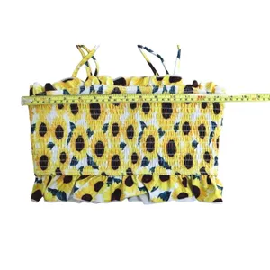 Juniors Sunflower Yellow Smocked Tube Top ‎ SMALL Vacation Summer Beach Casual thumbnail 5