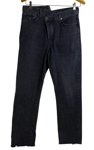 Agolde Criss Cross High Waist Jeans 29 Womens Black Shambles Cotton Frayed thumbnail 1