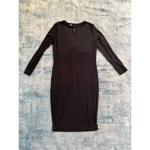 Asos Black Long Sleeve Front Twist Keyhole Opening Dress US Size 14 thumbnail 4