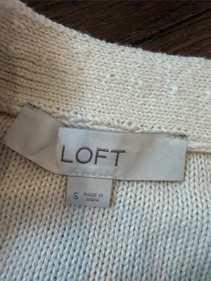 Loft Fringe Detail Cream Striped Women’s Sweater Size Small - C54-155 thumbnail 5