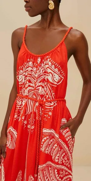 Farm Rio Red Majestic Coconut Tree Maxi Dress S thumbnail 2