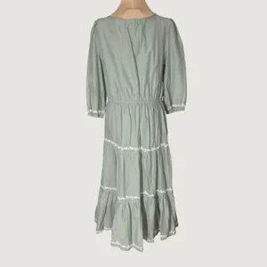 3271 | Lucky Brand Embroidered Tiered Midi Dress Sage Green Cotton Women L thumbnail 2