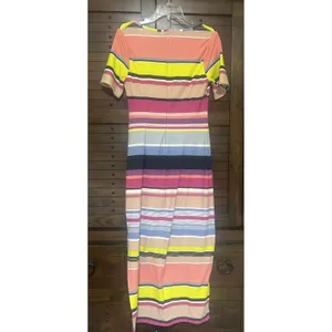 GUESS Multi-color Bright Striped Maxi Dress Size 4 Ribbed Short Sleeve Happy thumbnail 12