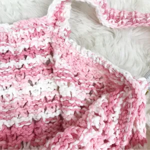 VINTAGE Pink White Handmade Crochet Tank Top Boho Indie Cottagecore Size‎ L XL thumbnail 8