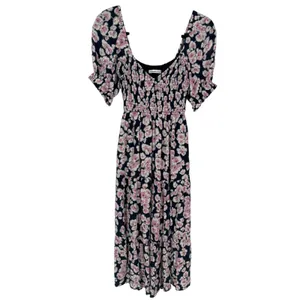 Abercrombie & Fitch Womens Floral Smocked Puff Sleeve Tiered Midi Dress Sz Small thumbnail 3