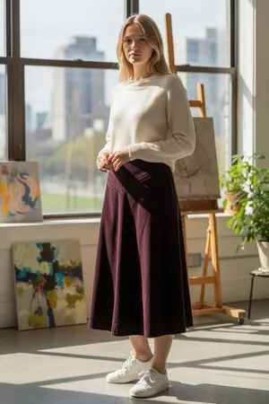 Laura Ashley Vintage Corduroy Midi Skirt Plum Burgundy A Line UK 12 US 10 thumbnail 9