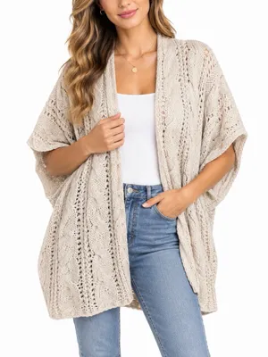 Aerie One Size Cream Cable Knit Open Front Cardigan Oversized Boho Sweater thumbnail 1