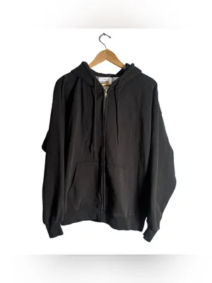 J. Galt Black Full Zip Hooded Sweatshirt Women's L/XL Oversized Casual Wear NWT thumbnail 2