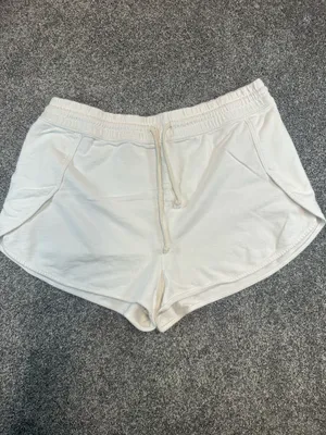 Aerie White Fleece Dolphin Shorts Drawstring Women’s L thumbnail 3