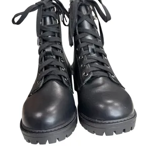Soda Combat Ankle Boots Womens 8 Black Faux Leather Lace‎ Up Chunky Y2K Grunge thumbnail 5