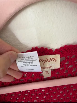 Norm Thompson red linen cotton, crochet knit, 3/4 sleeve sweater cardigan XL thumbnail 10