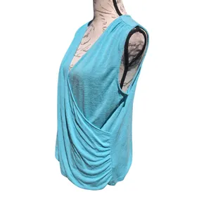 Athleta Breezy Wrap Tank Top Turquoise Blue Ruched V-Neck 988031 Large thumbnail 6