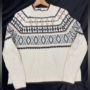 American Eagle Sweater Cream Wool Blend Fair‎ Isle Scandi Nordic Cabincore Large thumbnail 2