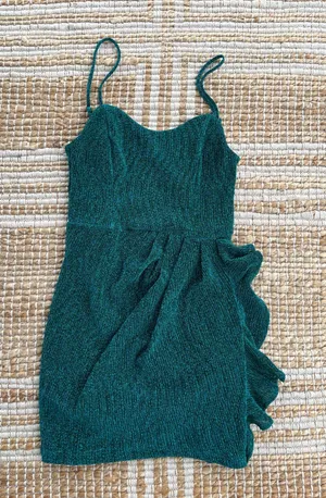 Lulus Emerald Green Shimmer Bodycon Dress Size Small NWT Ruffle Party thumbnail 1