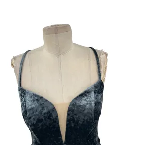 La Femme 25659 Strappy Plunging Velvet Slit Dress‎ Gown Blue Size 6 thumbnail 4